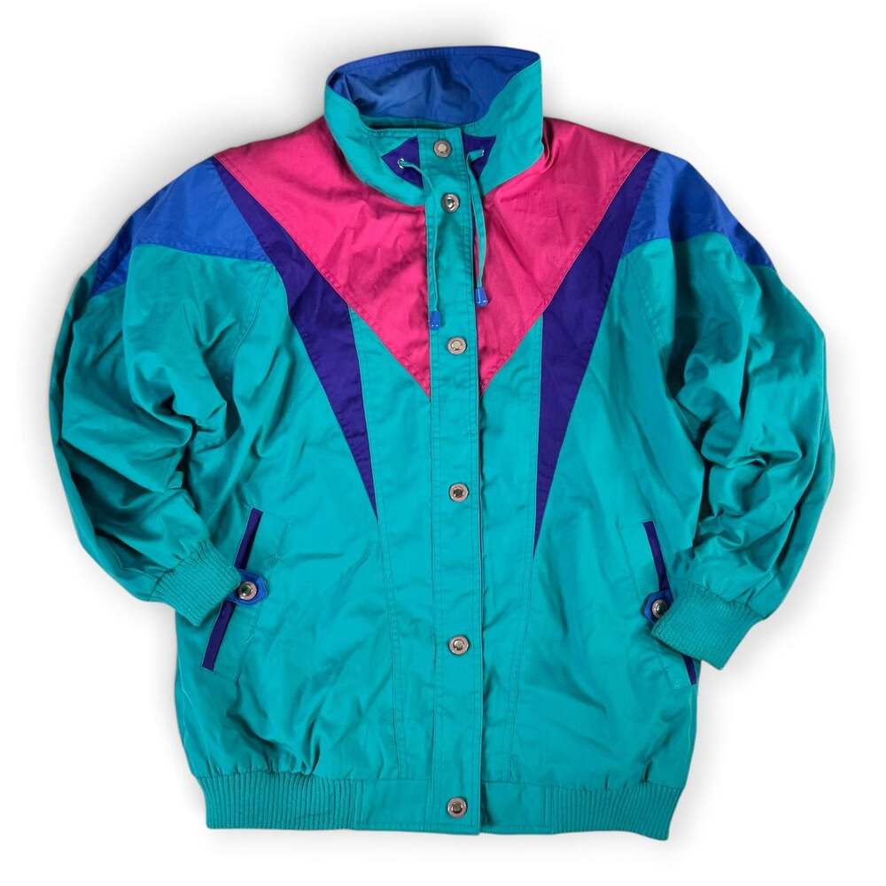 Vintage Totes Colorblock Windbreaker Jacket Teal Pink Purple Snap Front